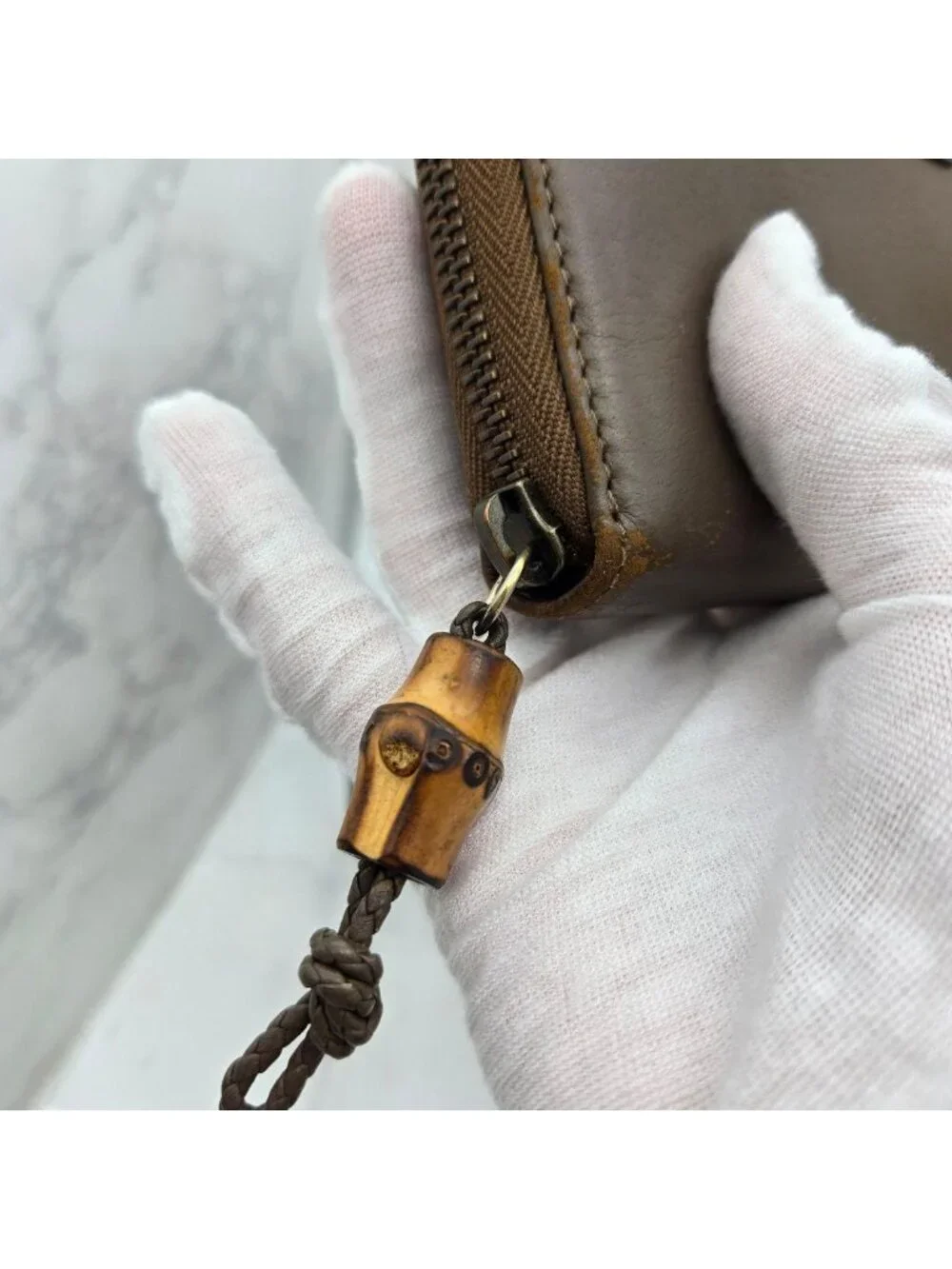 ★SOLD★ Gucci Logo Zip Around Wallet Bamboo Brown - Picture 4 of 13
